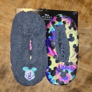 Reversible Mickey Mouse Fuzzy Babba Slipper Socks In Shoe Size 5.5-7.5